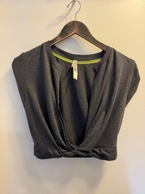 FP Movement by Free People Charcoal Knot-Front Crop Top with Lime Accent